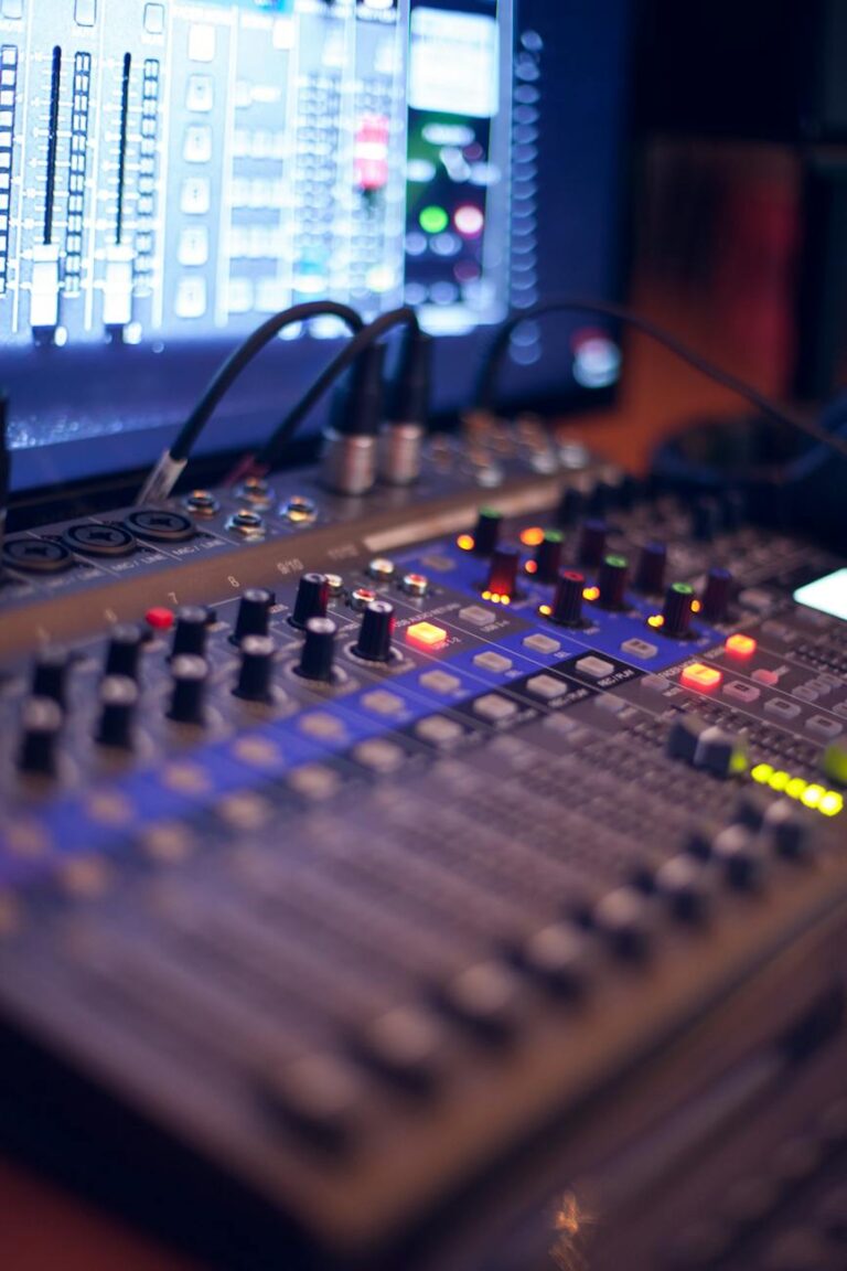 turned on audio mixing console