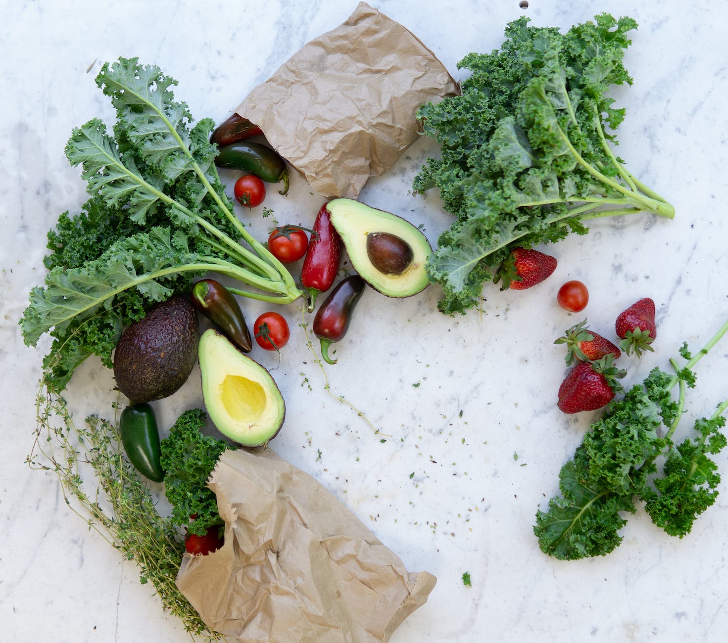 flat lay photo of fruits and vegetables