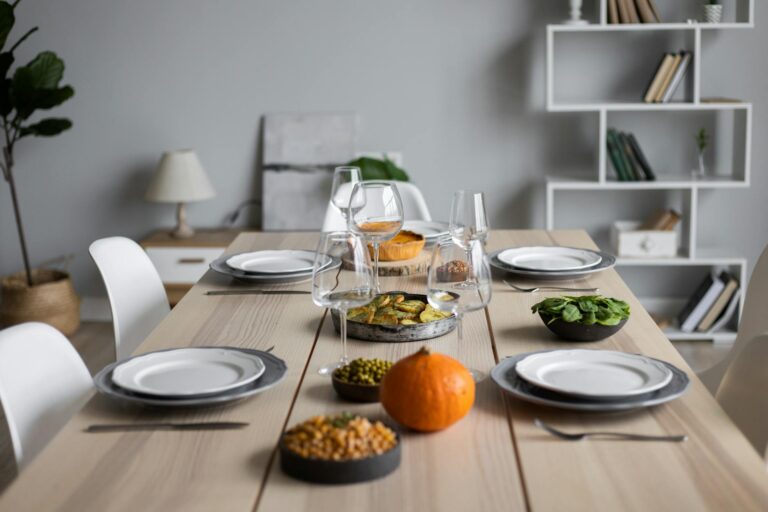 table served with meals for guests