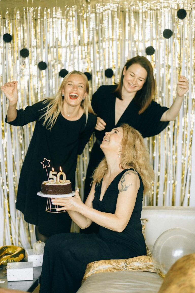 woman celebrating her birthday with friends